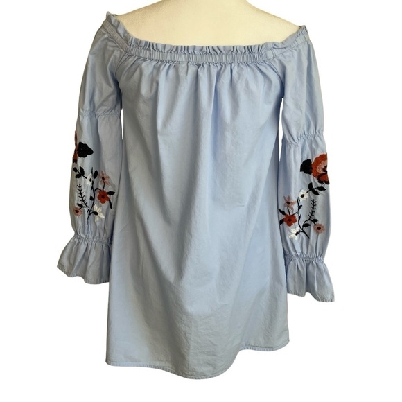 Sky and Sparrow Boho Off-the-Shoulder Floral Embroidered Mini Dress in Blue Sz S - Picture 9 of 16
